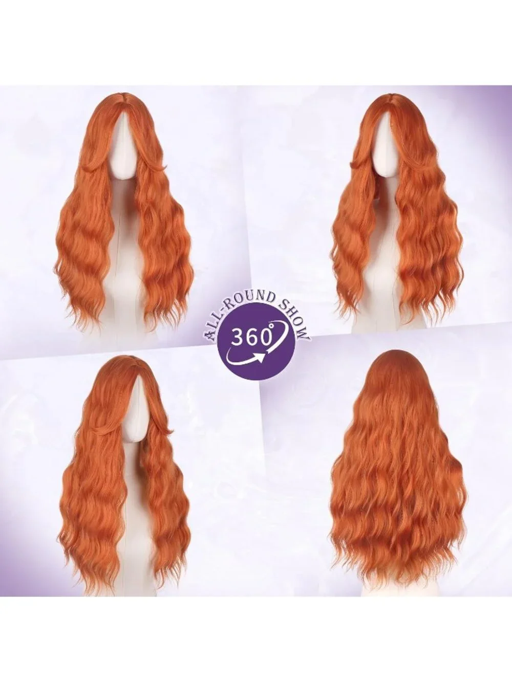 Women's Red Auburn 26 Inch Heat Resistant Curtain Bangs Long Wavy Wigs